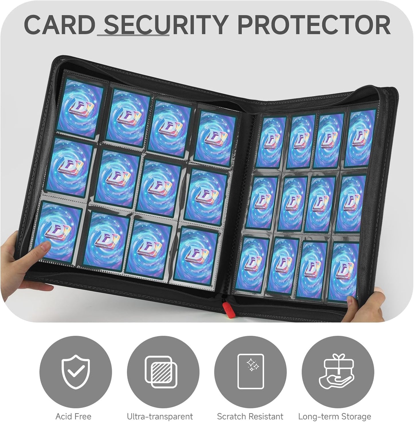 Trading Card Binder with Zip,12 Pockets Card Binder,720 Double Sided Pocket Card Collection Binder,Card Album Card Folder for MTG,TCG,Sports Cards,Game Cards,Black