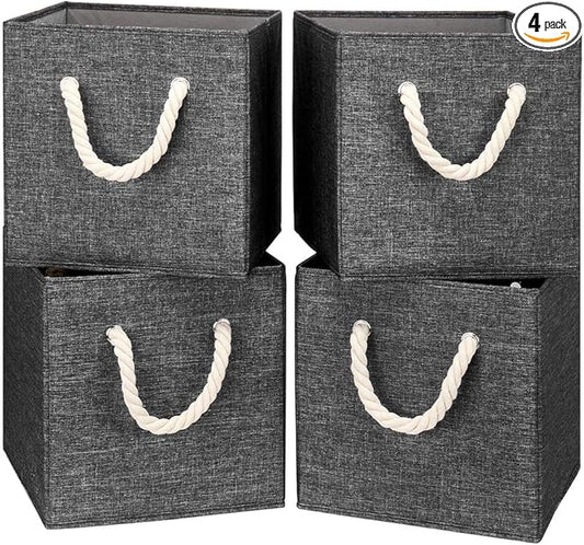 Gray Foldable Polyester Fabric Storage Bins Cube Organizers,10.5x10.5x11inch,for Organizing The Clutter In The Home or Office,Set of 4,Q-ST-59-4