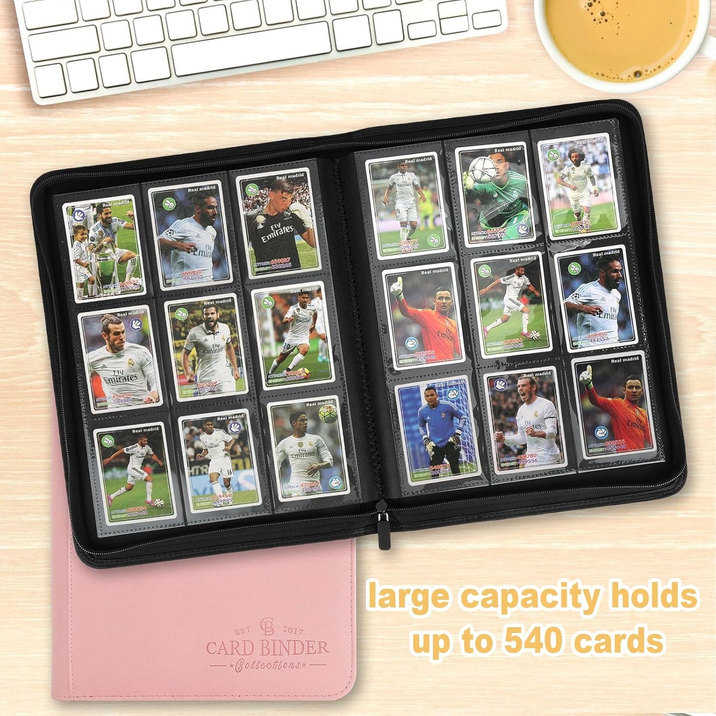 9 Pockets Card Binder,Premium Zip Trading Card Binder,540 Double Sided Pocket PU Collection Binder, Collector Album, Card Folder for MTG, TCG, Business Cards.(Pink)