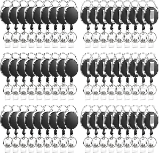 80 Pack Badge Reels Retractable ID Badge Holder with Carabiner Heavy Duty Badge Reel Clip and Key Chain for Work Office