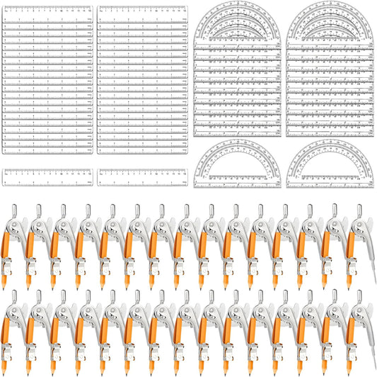 120 Pieces Geometry Math Set Compass for Geometry Math Compass and Protractor Set Include Metal Compass with Pencil Plastic Ruler and Protractor for Student School Office Woodworking Drawing Tools
