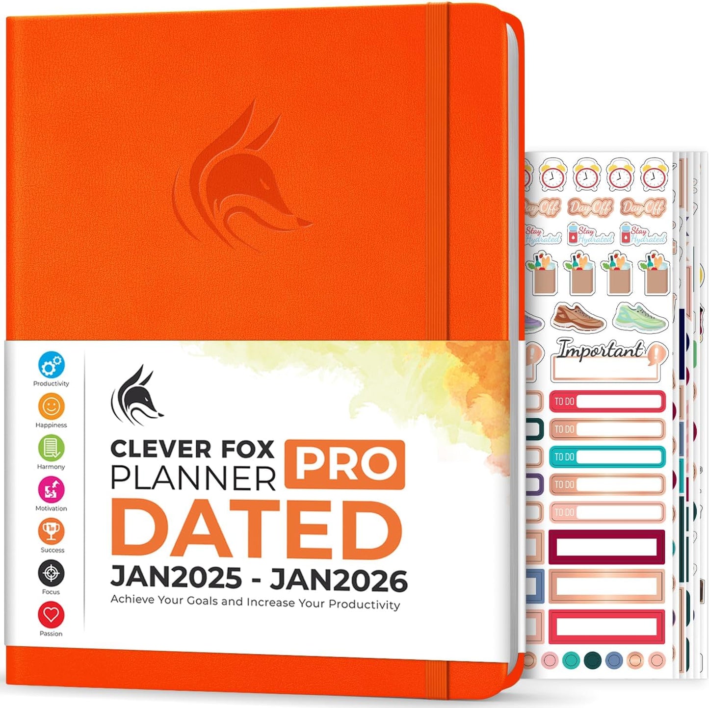 Clever Fox Planner PRO Dated (Jan 2025–Jan 2026) Weekly & Monthly Life Planner to Increase Productivity, Time Management and Hit Your Goals – Organizer, Gratitude Journal – A4 Size (Orange)