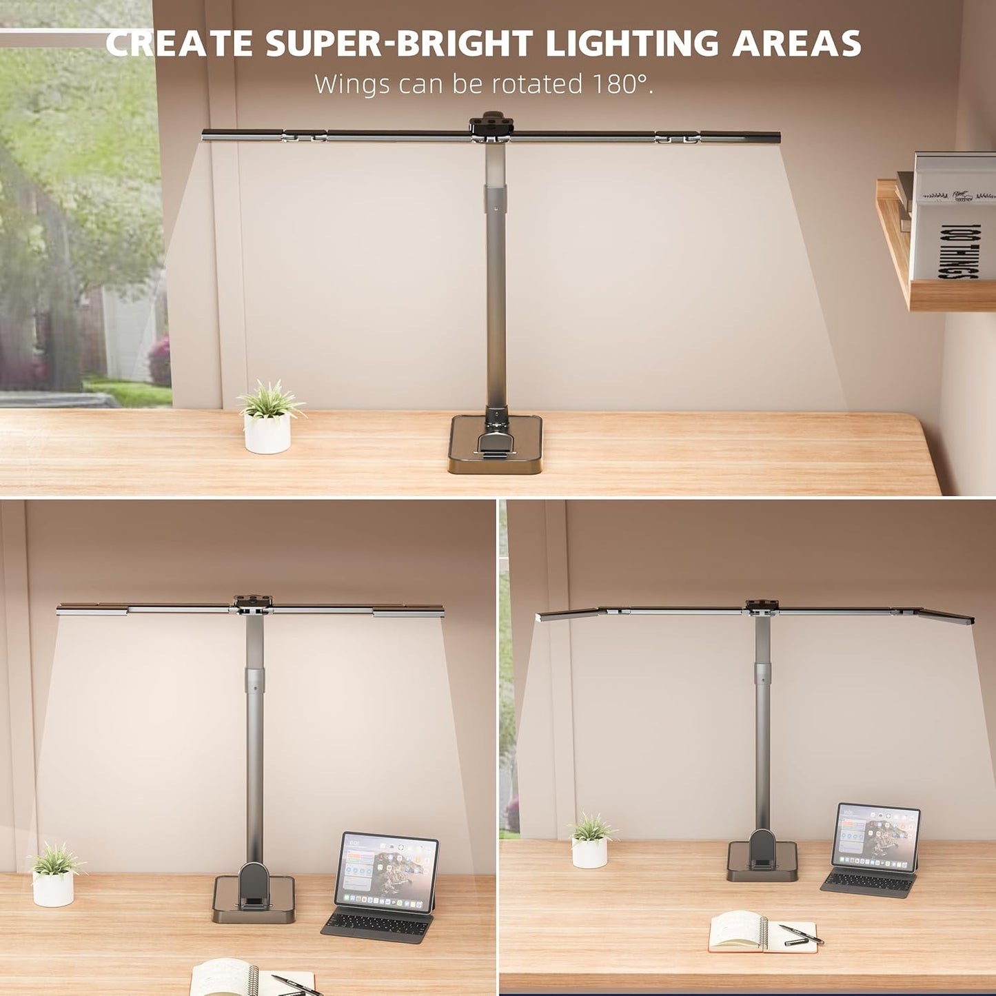LED Desk Lamp for Home Office - 24W Bright Double Head Desk Light with Clamp Eye Caring Architect Task Light 25 Lighting Modes Adjustable Flexible Gooseneck Lamp (All Black)