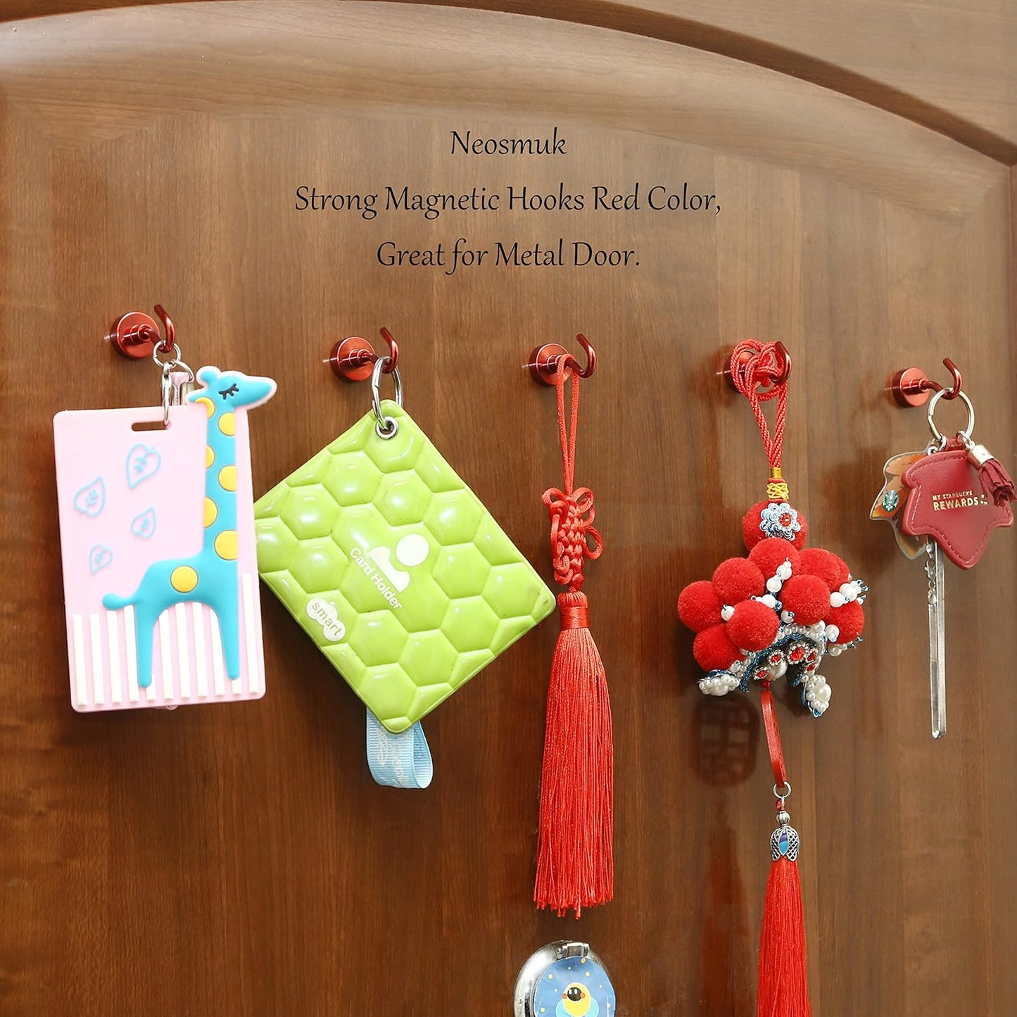 Neosmuk Magnetic Hooks,30lb Heavy Duty Earth Magnets with Hook for Refrigerator, Extra Strong Cruise Hook for Hanging, Magnetic Hanger for Curtain, Grill (Red, 4 Pack)