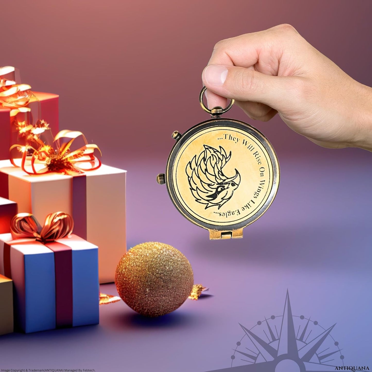 Brass Directional Engraved Compass, Baptism Gifts for Boys Girls, First Communion, Christian Gifts for Men, First Confirmation Gifts for Boys, Inspirational