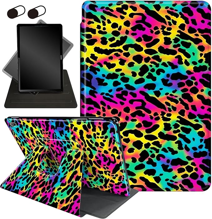 for All-New Amazon Kindle Fire HD 10 Tablet Case (13th Generation, 2023 Release) 10.1", 360 Degree Rotating Stand Cover with Auto Wake Sleep Case for Fire Tablet 10 2023,Colorful Leopard Print