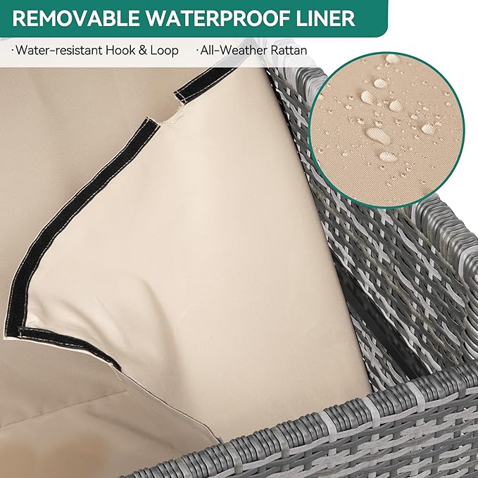 YITAHOME 200 Gallon Large Wicker Deck Box w/Storage Net, Rattan XL Outdoor Storage Box Patio Cushion Storage, Patio Storage Box for Garden Tools, Pool Sports Equipment (Grey)