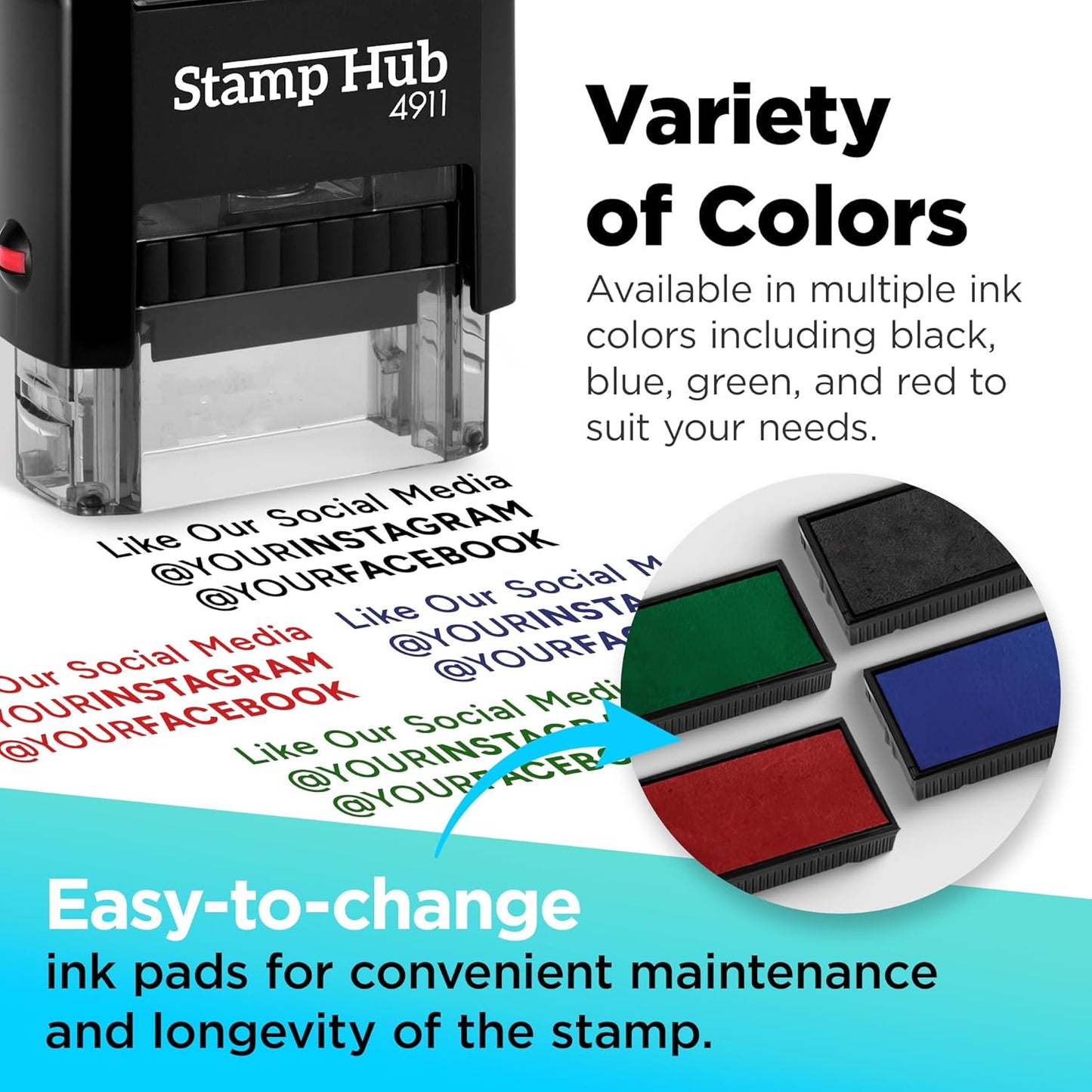 Self Inking Personalized Stamp - Up to 3 Lines, Custom Return Address, Customizable Office Name Rubber - Easy to Change Ink Cartridge, Multiple Ink Color Options - Small