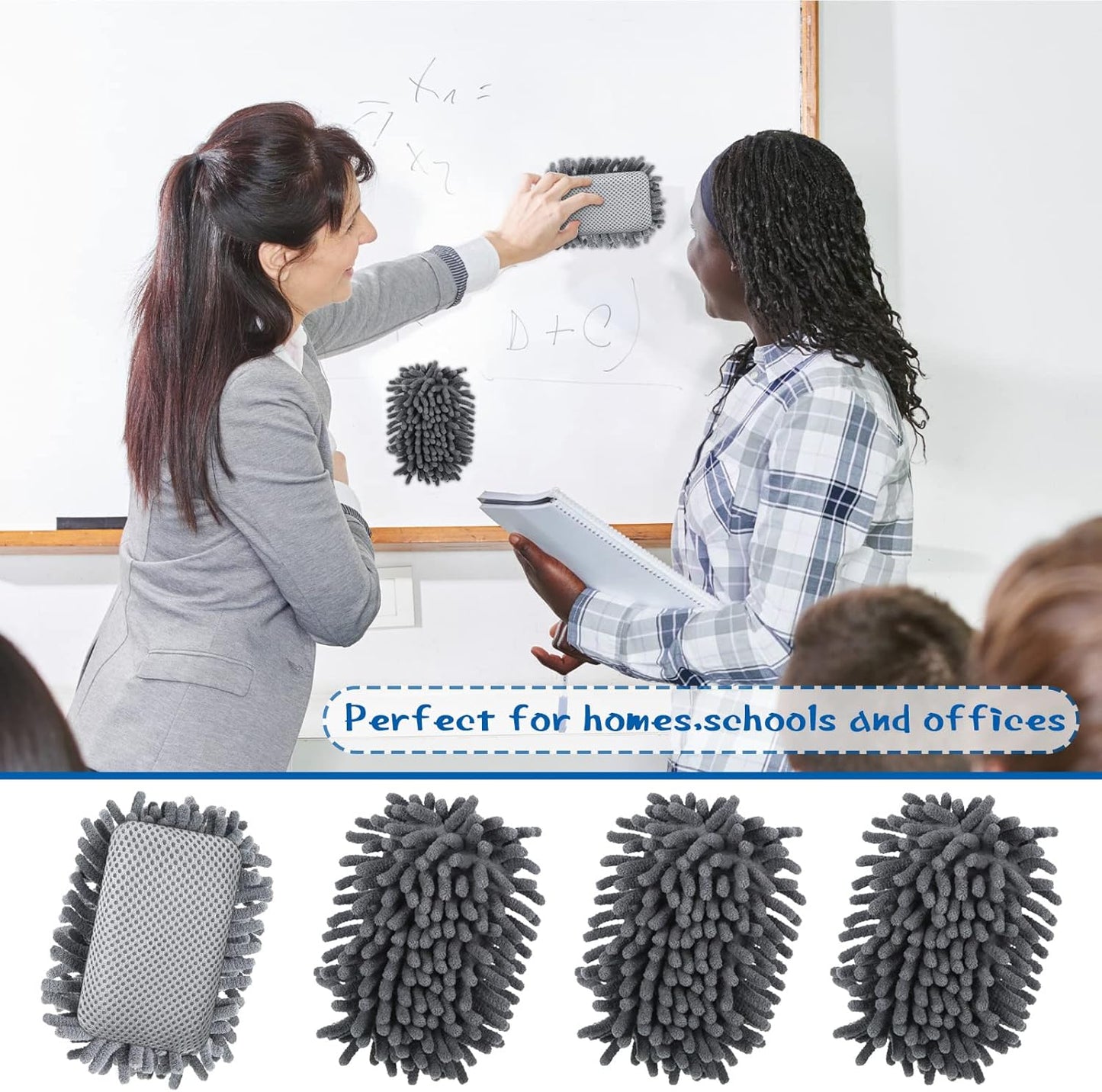 Sherr 18 Pcs Microfiber Shag Magnetic Dry Erase Erasers Washable School Whiteboard Eraser Bulk Colorful White Board Eraser for Chalk Markers Home Classroom Office (Gray)