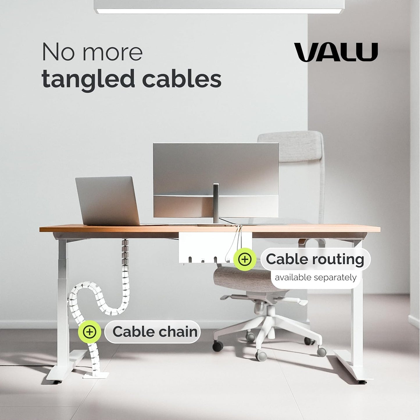 VALU Cable Management Spine – 49 Inch Cable Organizer for Standing & Fixed Desks – Sturdy & Flexible with Magnetic Link – Cord Management System Under Desk with Steel Base & Non-Slip Pads