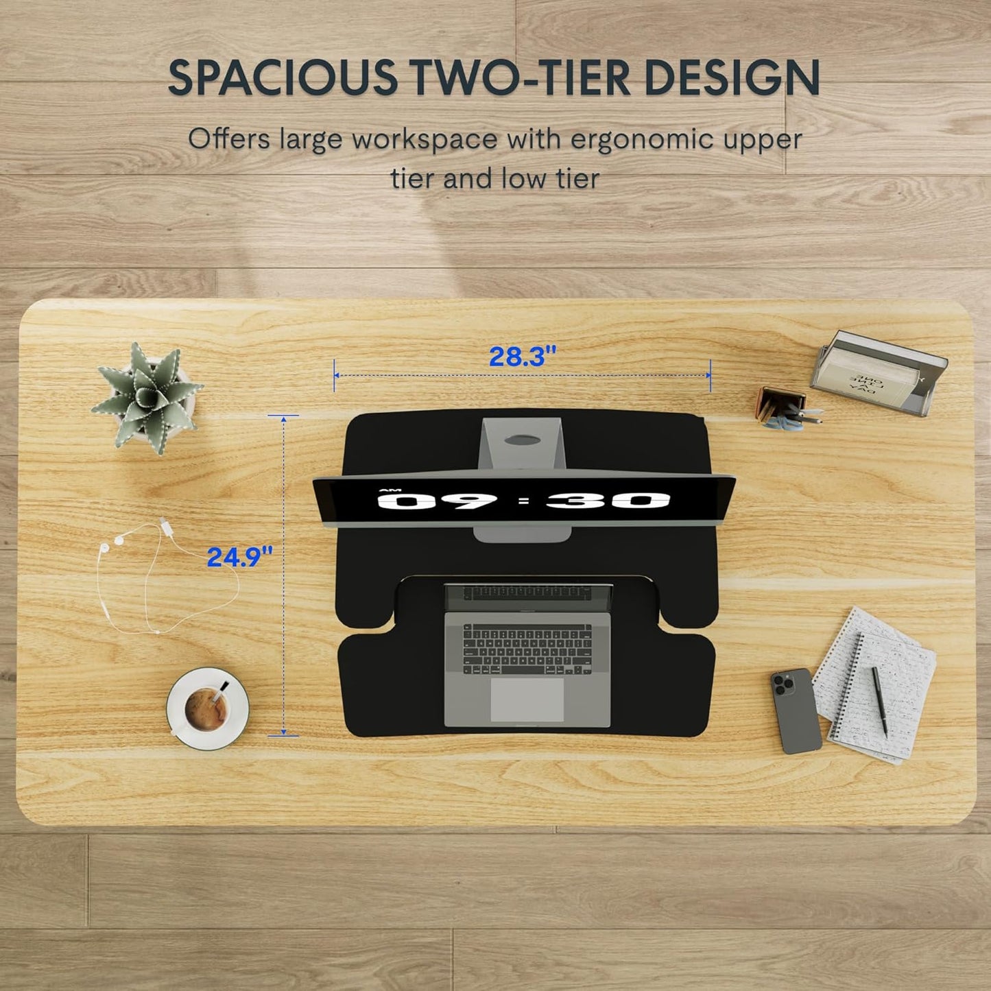 FLEXISPOT Standing Desk Converter 28" Wide Height Adjustable Sit Stand Riser, Small Size Desktop Workstation with Keyboard Tray for Home and Office, Black