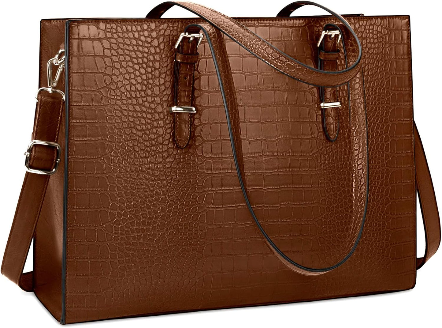 Laptop Bag for Women 15.6 Inch Laptop Tote Bag Leather Classy Computer Briefcase for Work Waterproof Handbag Professional Shoulder Bag Women Business Office Bag Large Capacity Coffee