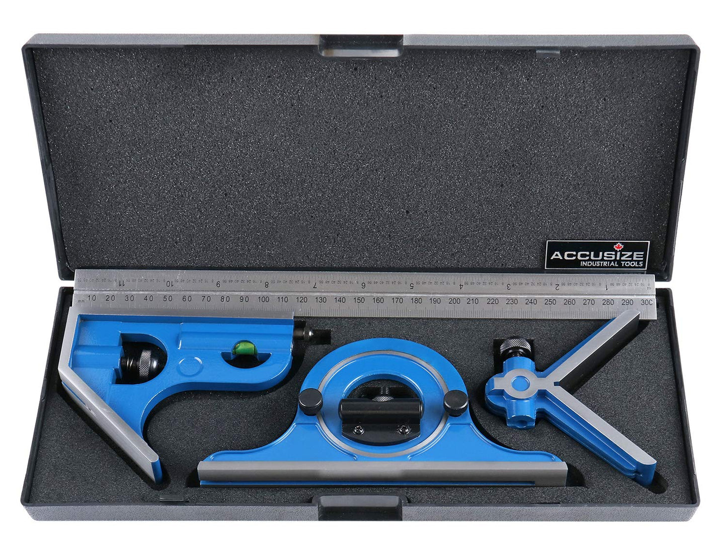 Accusize Industrial Tools Combination Square Set, 12''/300mm, 4 Pcs/Set, 0000-8108