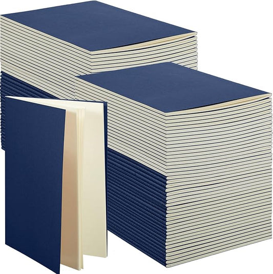 Mimorou 100 Pcs Kraft Notebook Journals 5.5 Inch x 8.3 Inch A5 Softcover Notebooks Bulk for Writing Sketch Office Notepad with 60 Pages 30 Sheets (Navy,Unlined)