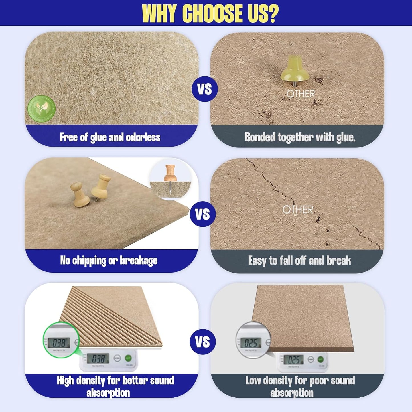 Large Cork Board for Walls 48"x 36", 12 Pack Felt Wall Tiles with Safe Removable Adhesive Tabs, Cork Board for Office,Pinboard Bulletin Board - Tan