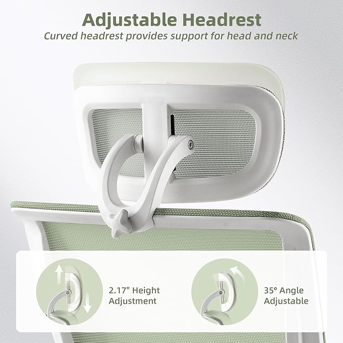 Foldable Office Chair with Foot Rest, Ergonomic Office Chair with Adjustable Lumbar Support, Headrest, Armrest, Home Office Desk Chair for Space Saving, Work from Home, Green