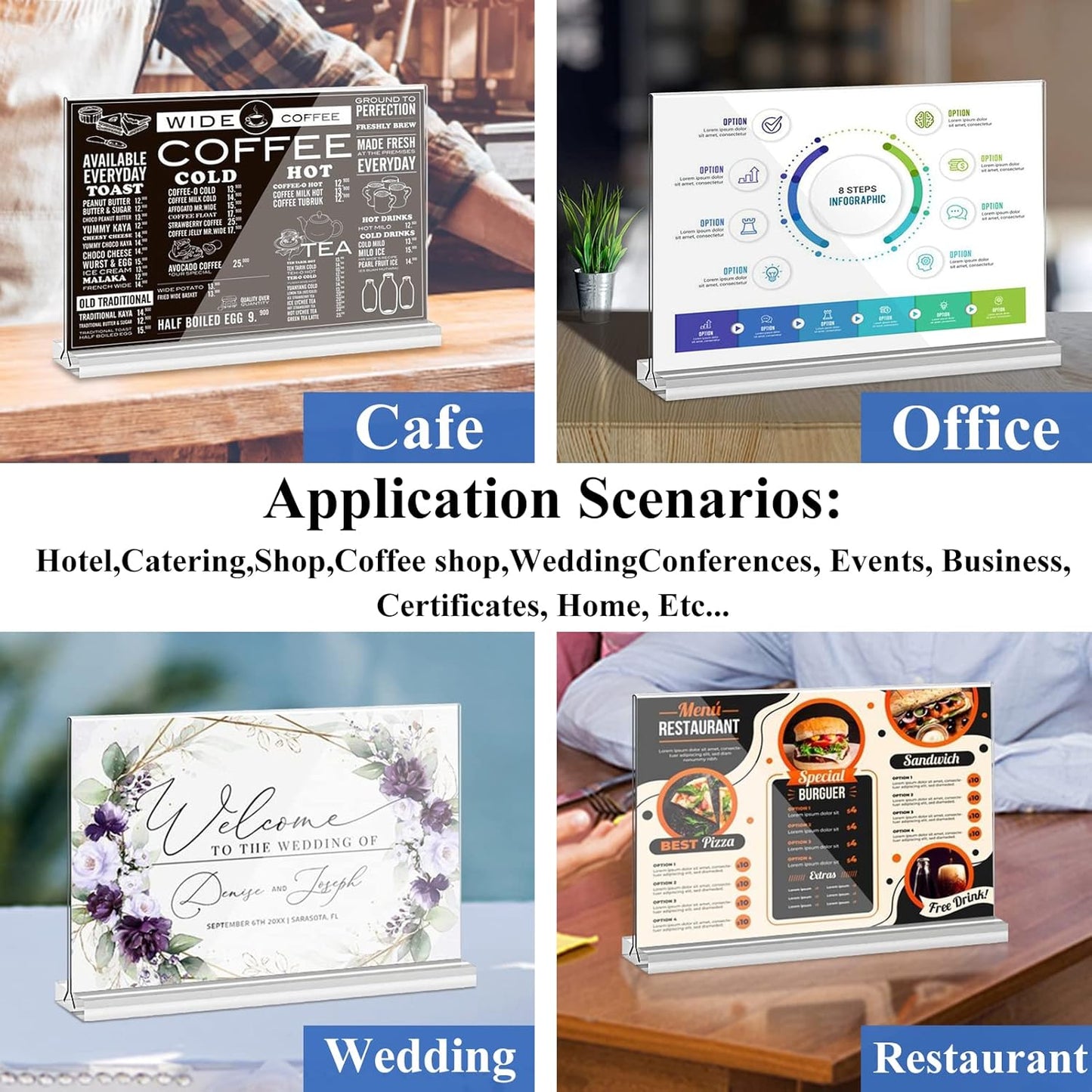 Arrobust Acrylic Sign Holder 8.5x11 Inches 6 Pack Horizontal, T -Shaped Double Sided Clear Paper Frames, PlasticTable Menu Display Holder, Document Flyer Table Stand for Office, Store, Restaurant