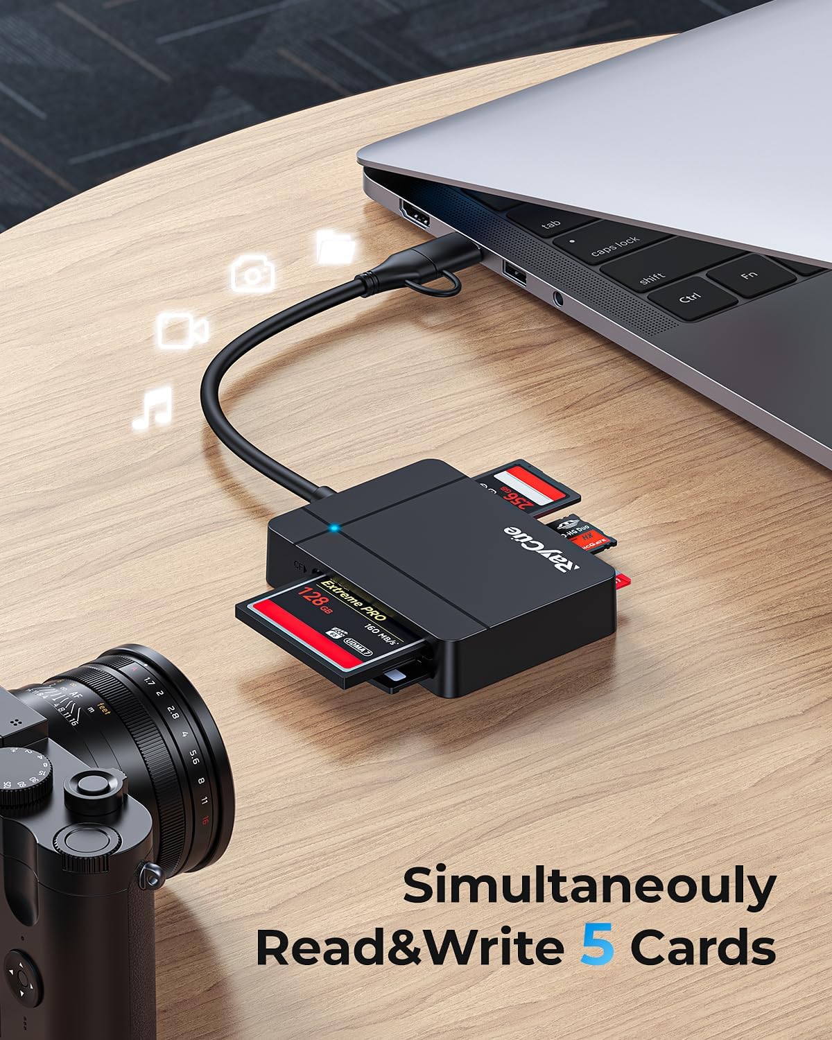 RayCue USB C USB3.0 Multi SD Card Reader, 7 in1 Memory Card Reader for SD/TF/CF/XD/MS, Drive Free for iPhone 15 pro/max, MacBook Pro/Air 2023, iPad Pro, iMac, S23, XPS 17, Surface Book 3 and More