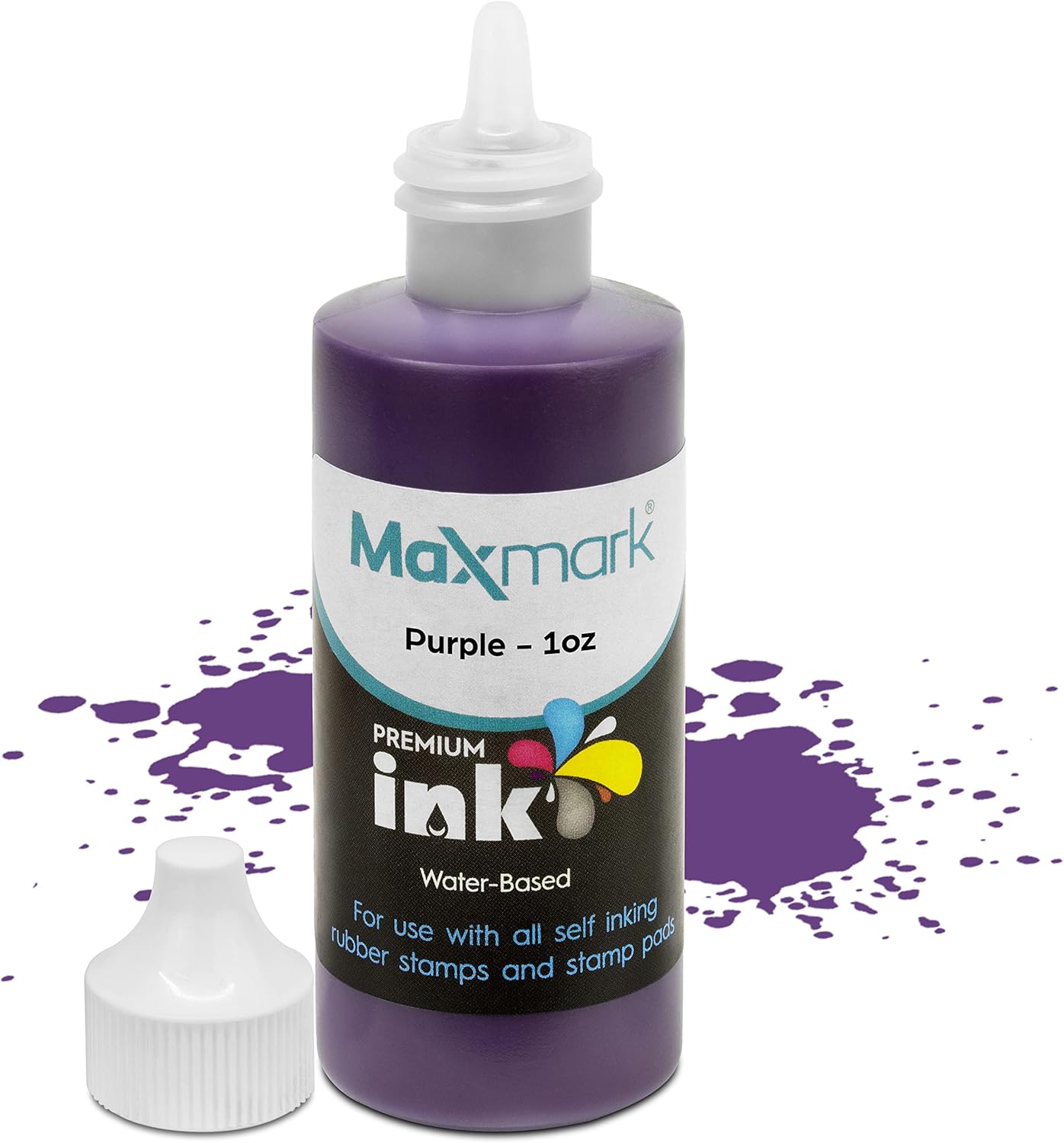 MaxMark Premium Refill Ink for self Inking Stamps and Stamp Pads, Purple Color - 1 oz.