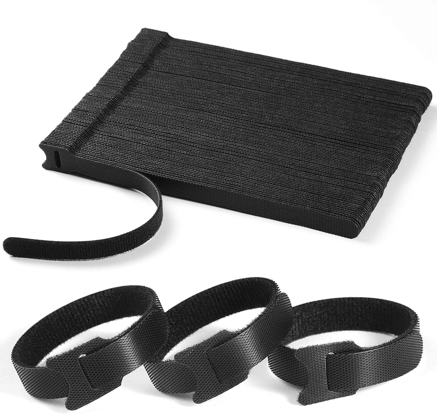 100 PCS 8 Inches Reusable Cable Ties | Adjustable Cord Wraps, Cable Straps | Hook & Loop Cord Organizer, Cable Management