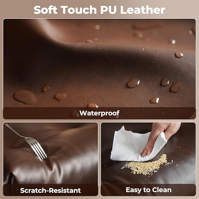 ovios Home Office Chair, Mid-Century Modern Faux PU Leather Chairs with Lumbar Support Comfy Thick Cushion, High Back Ergonomic Swivel Rolling Executive Armchair (Dark Brown, PU Leather)