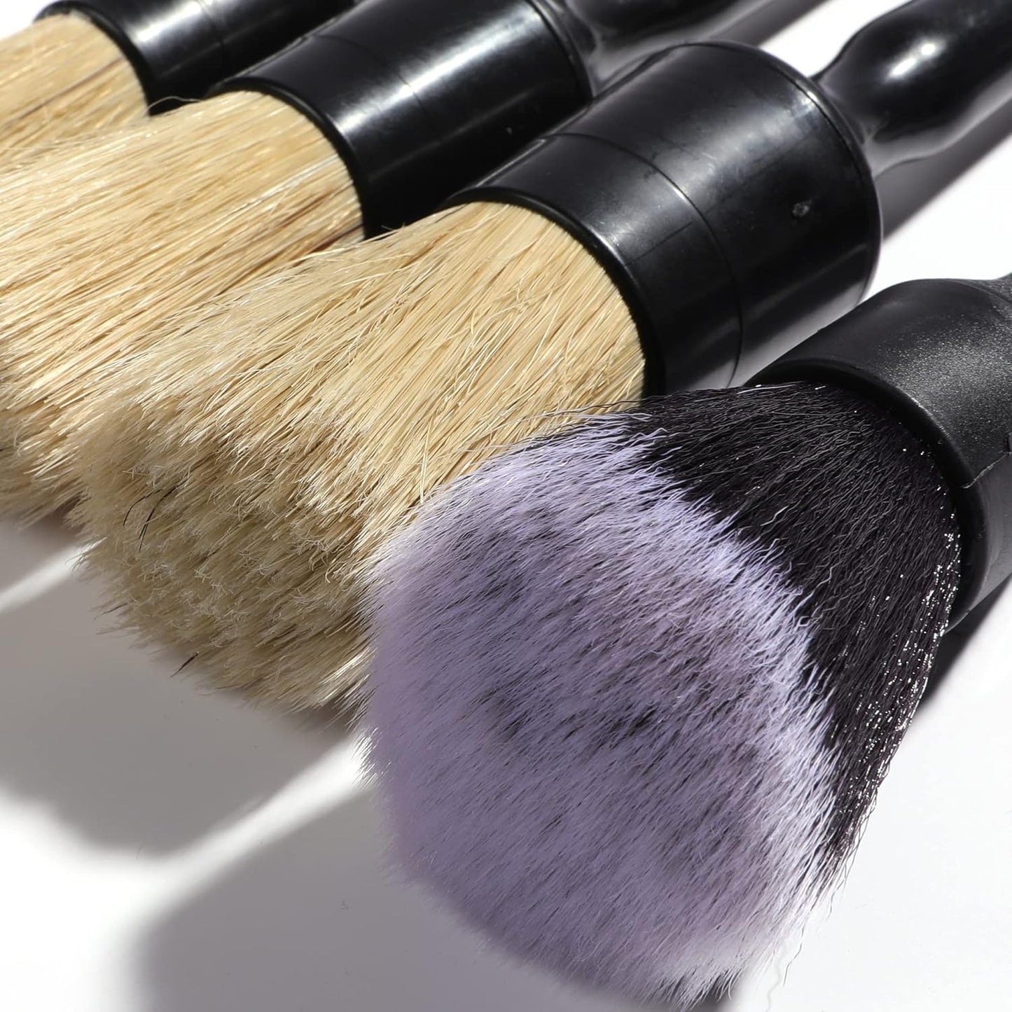 Car Detailing Brush Soft Boars Hair, 4PCS Auto Detail Dust Brushes, Perfect for Washing Dusting Automotive Interior Upholstery Interior Emblems, Air Vent, Vehicle Seat, Cleaning Exterior Grille Wheel