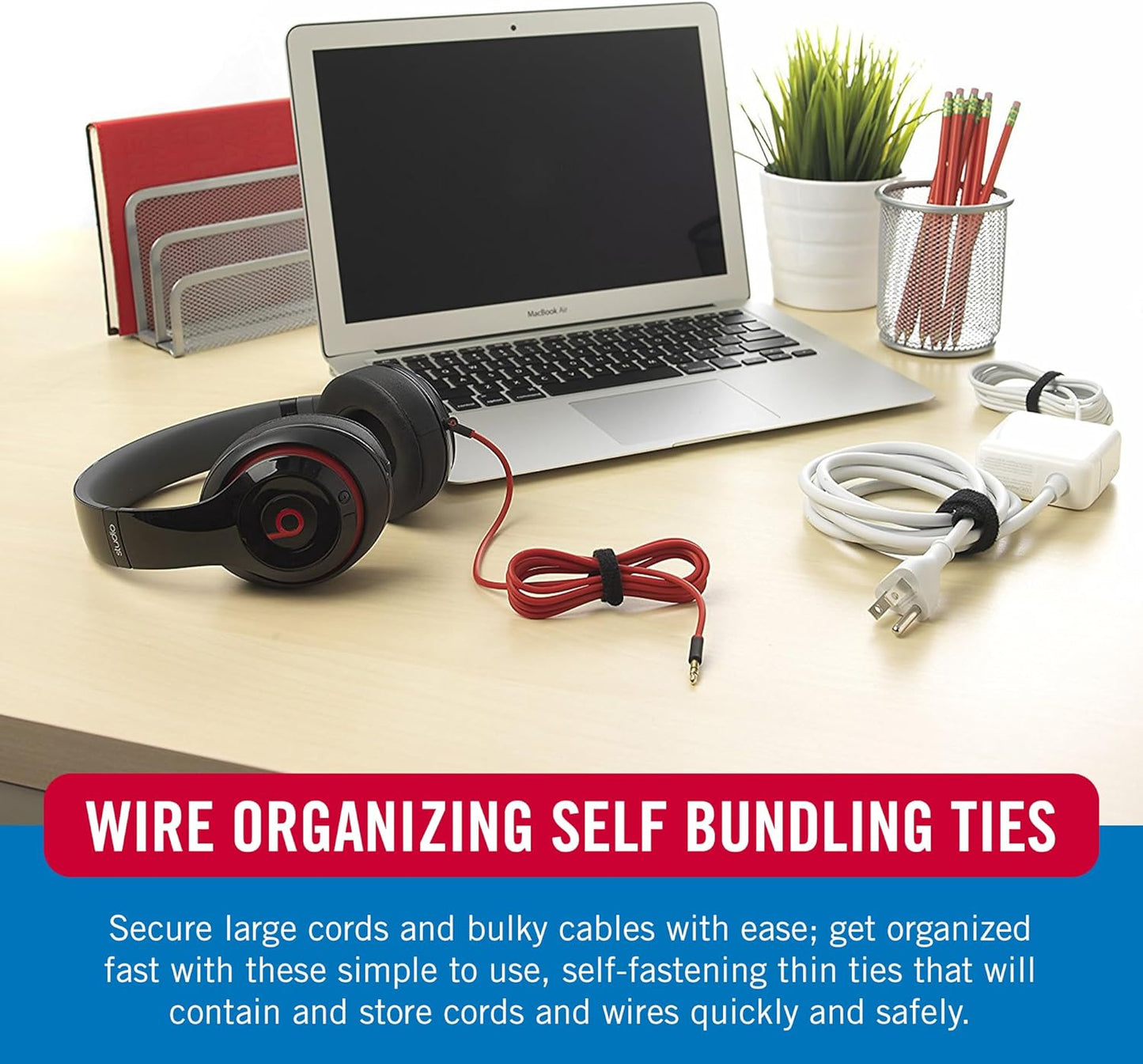 VELCRO Brand Cable Ties, 100Pk - 8 x 1/2" Red and Black, Reusable Alternative to Zip Ties, ONE-WRAP Thin Pre-Cut Cord Organization Straps, Wire Management for Office or Home, VEL-30200-AMS, Black/Red