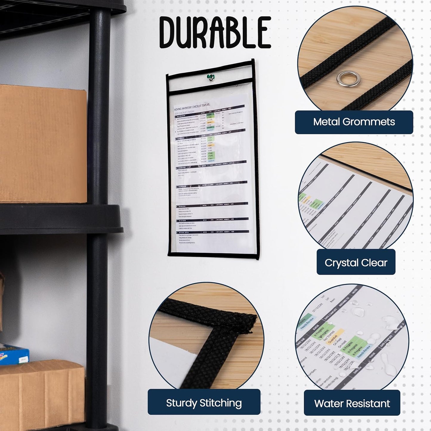 Essex Wares - 5 Pack, Black, Job Ticket Holders, 10" Wide x 13.5" Tall - Clear Plastic Shop Ticket Holders - Easy to Use, Reusable & Easy Erase Plastic Invoice Holders, Water-Resistant & Durable