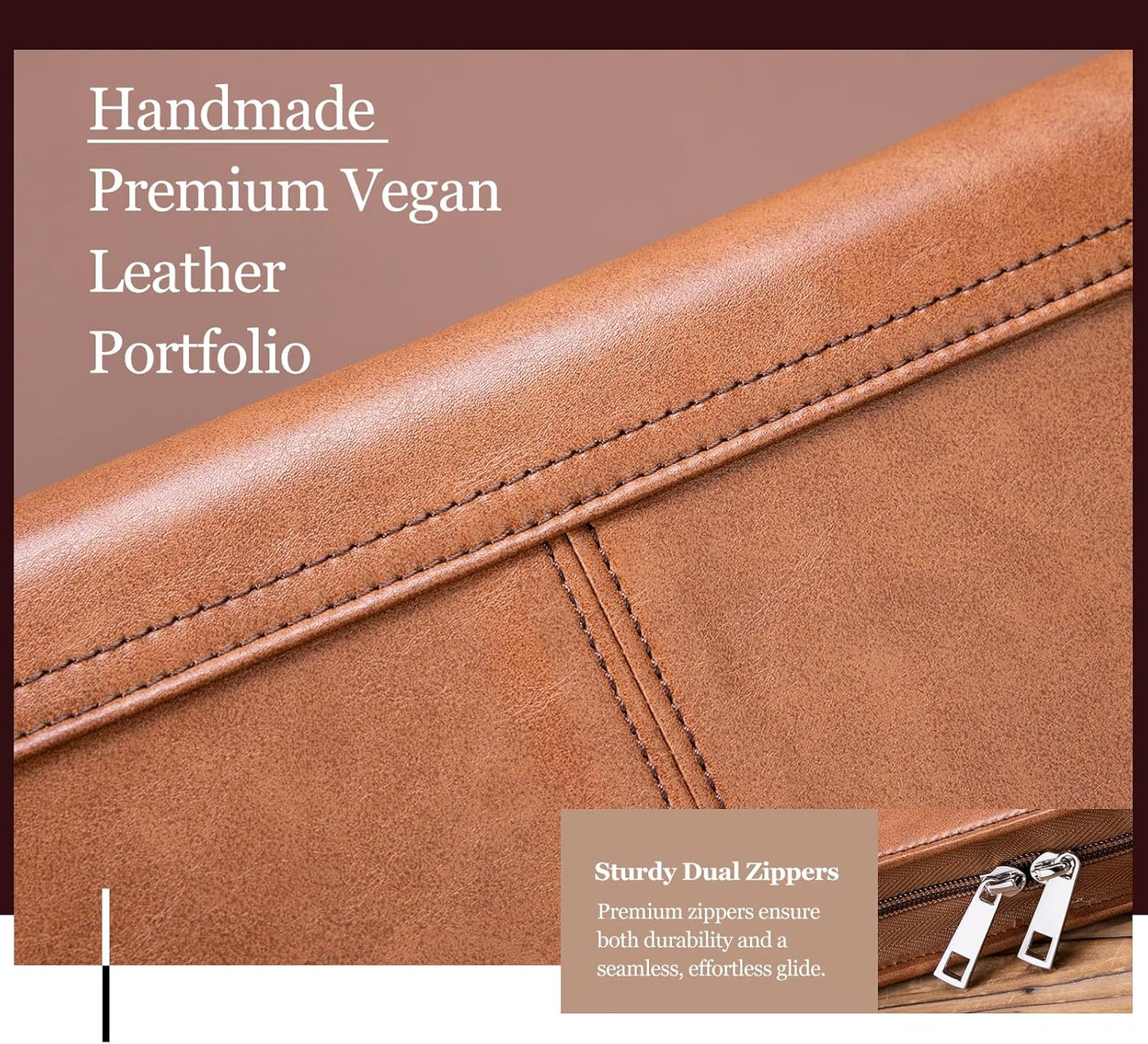 Personalized Leather Portfolio with 3 Ring Binder, Vegan Leather Padfolio Zippered, A4 Notebook Holder Customized Business Folder Organizer Gift for Men and Women, Brown