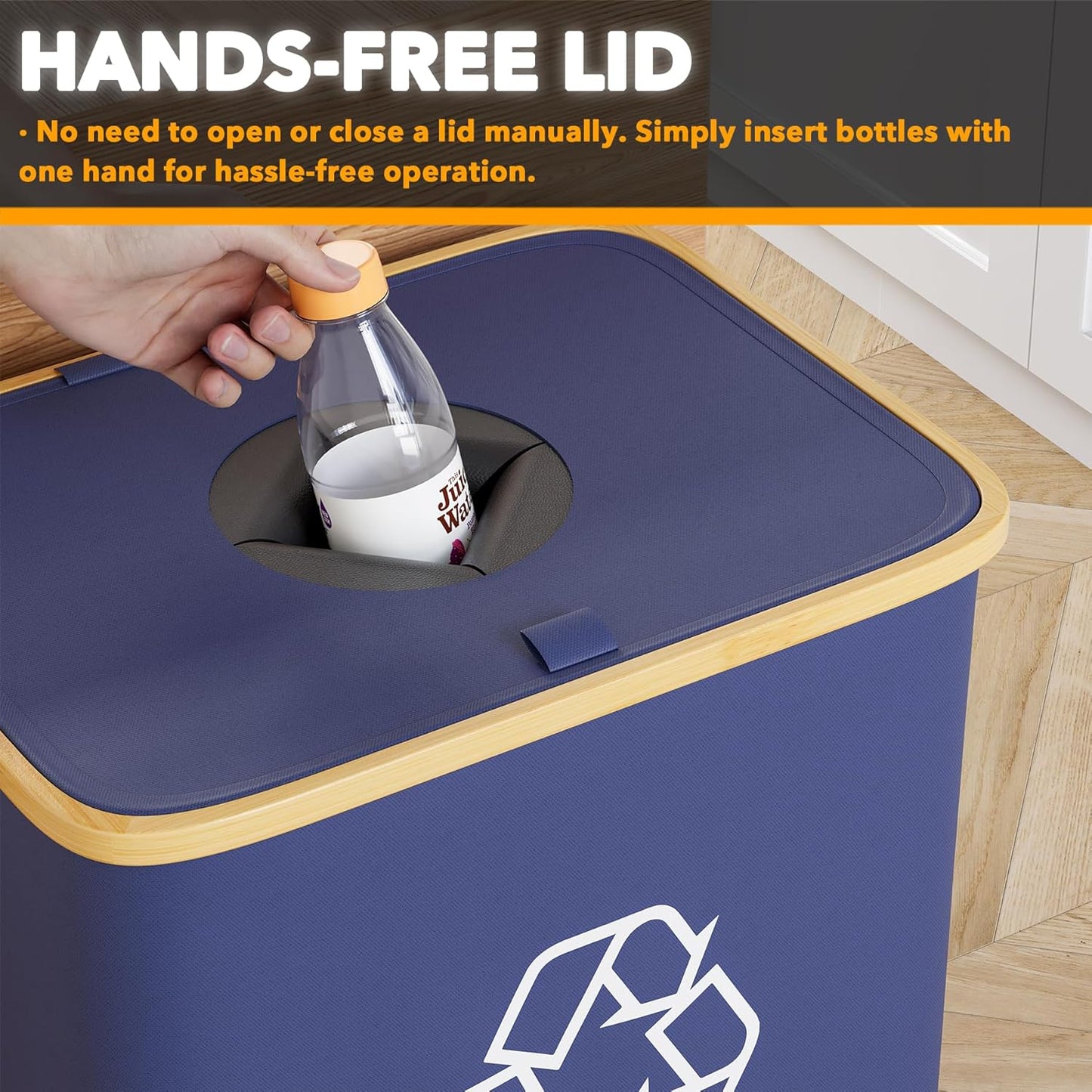 SpaceAid Recycling Bin for Kitchen 26 Gallon, 100L Recycle Bin with Lid and 2 Reusable Inner Bags, for Bottle Can Glass Plastic Stickers, Blue
