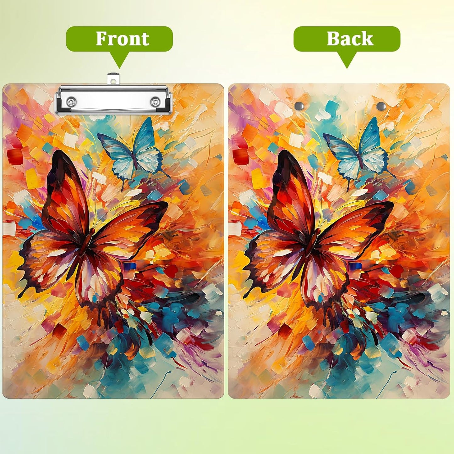 Butterfly Clipboard,Decorative Acrylic Clipboard with Low Profile Metal Clip for Office,School,Teachers,Students Standard Letter Size 9x12.5
