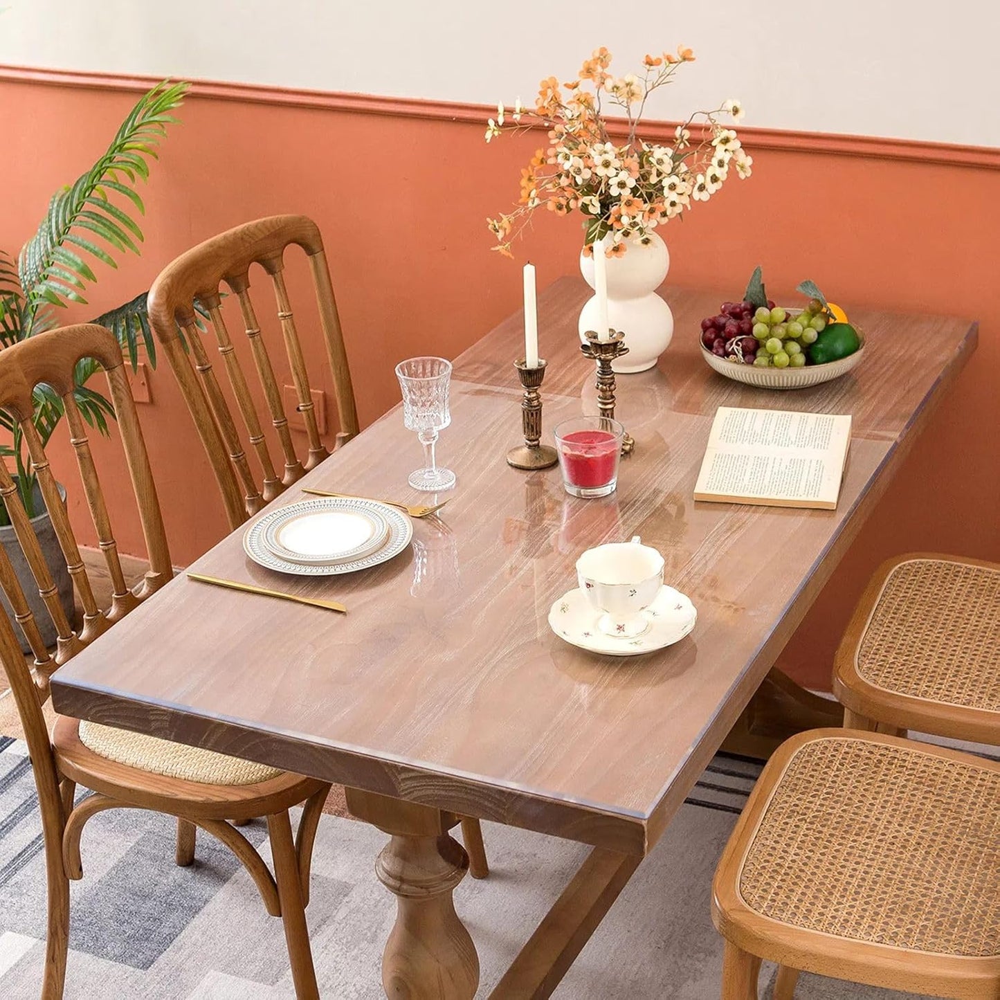 Clear Table Cover Protector 42 x 89 Inch, 2mm Thick Table Protector for Dining Room Table, Clear Plastic Table Cover, Pad Mat for Kitchen, Writing Desk Pad for Desktop