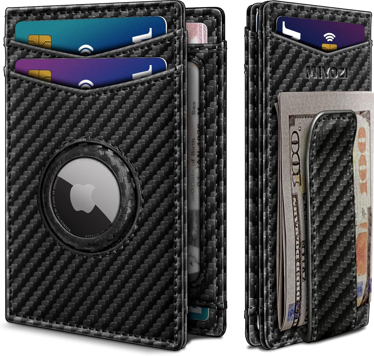 Airtag Wallet for Men- with Money Clip Gift Boxed, Magnetic Closure Slim Genuine Leather Front Pocket Wallet, 4.1"x 2.8", RFID Blocking