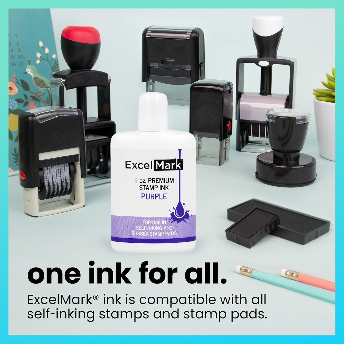 ExcelMark Premium Self-Inking Stamp Refill Ink - 1 oz. (Purple)