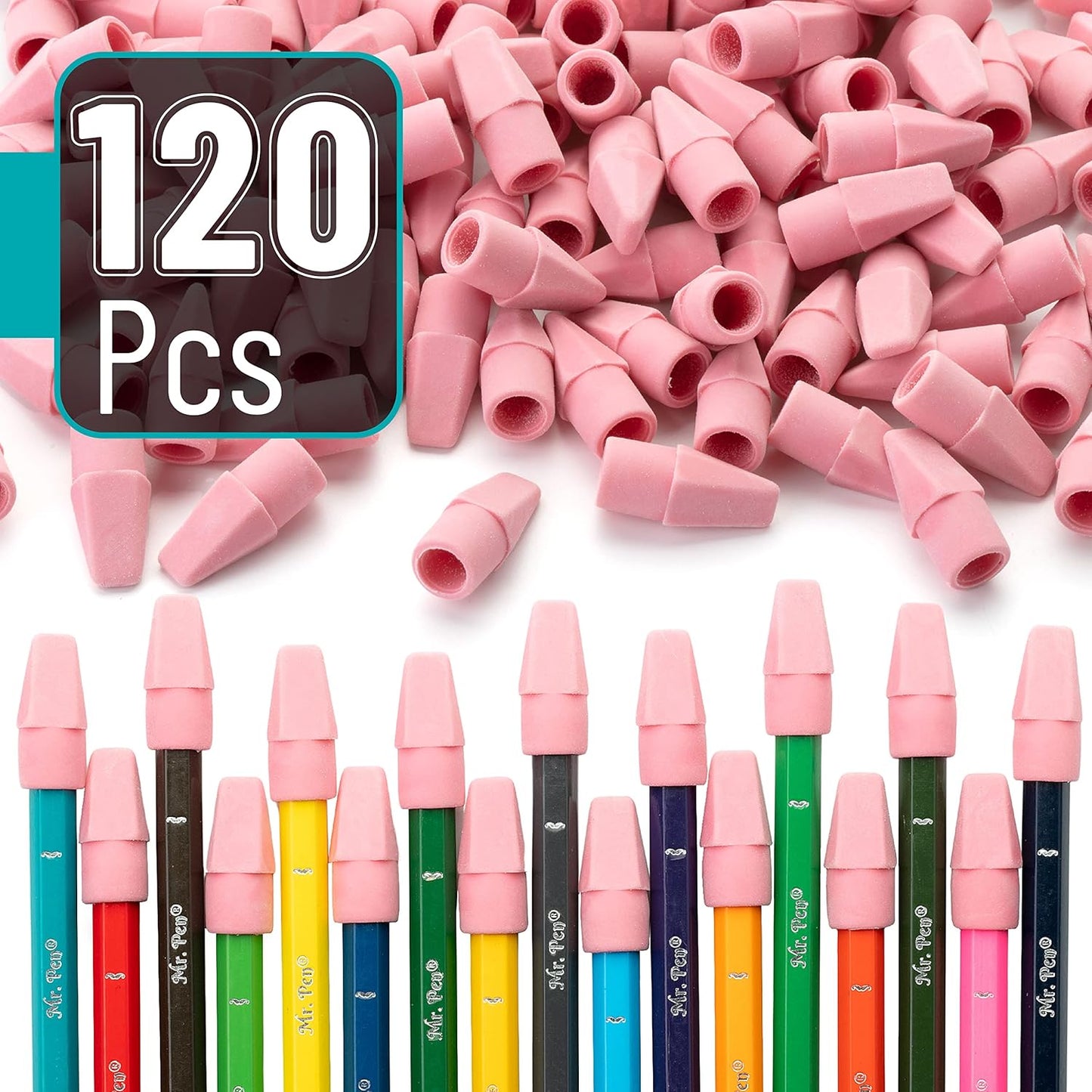 Mr. Pen- Pencil Toppers,120 Pack, Pencil Top Erasers