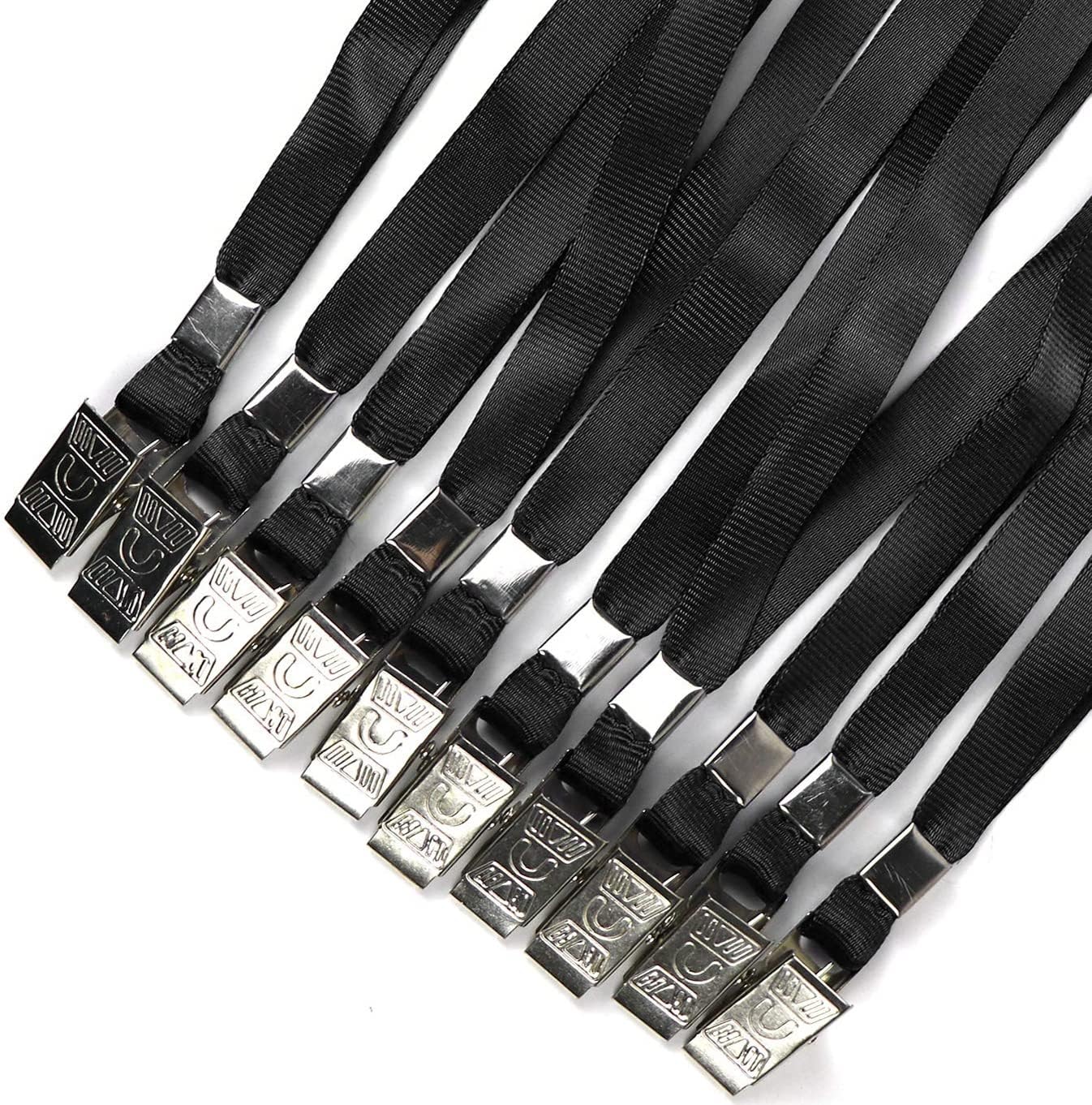 Beebel Black Lanyards 100 Pack Nylon Flat Badge Lanyard Bulldog Clip for Id Badge Name Tags