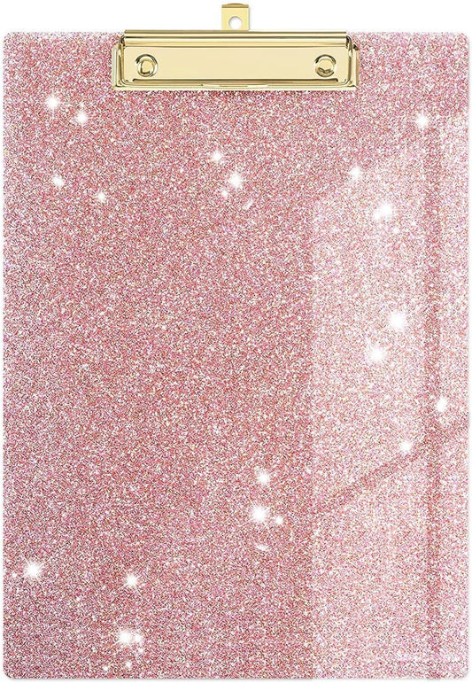 UNIQOOO Sparkle Rose Gold Glitter Clipboard with Shinny Gold Finish Clip, Perfect for Modern Arts Lover, Fashion Style Expert, Calligrapher, Office, Seminars, Workshops, Home School, Classroom