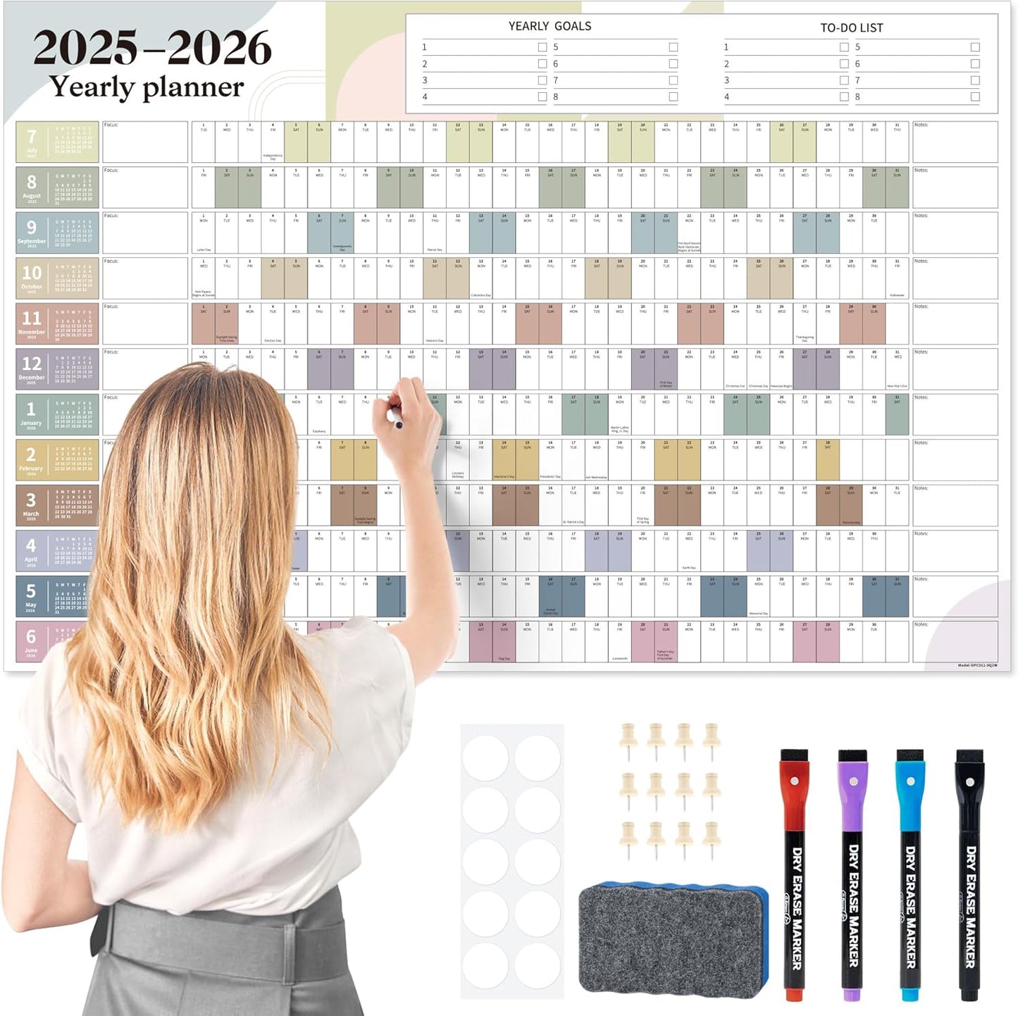 Ospelelf 2025 Wall Calendar Large 32'' x 48'' Dry Erase Laminated Calendar for Wall, 12 Month Big Family Calendar, Use July 2025 - June 2026 (Morandi)