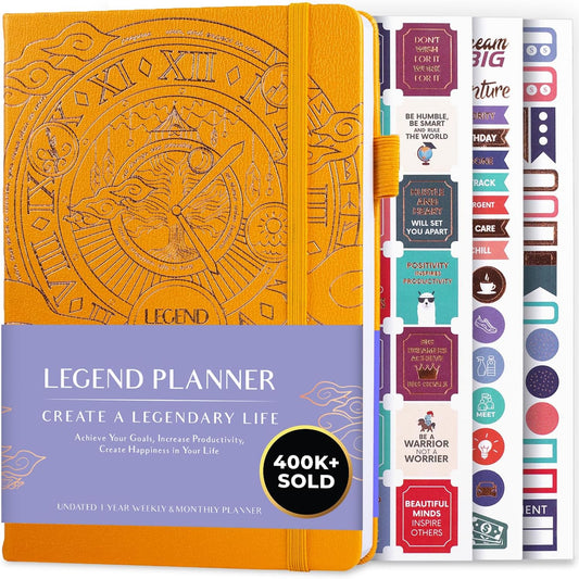 Legend Planner – Weekly & Monthly Life Planner to Hit Your Goals & Live Happier. Organizer Notebook & Productivity Journal. A5 (Yellow)