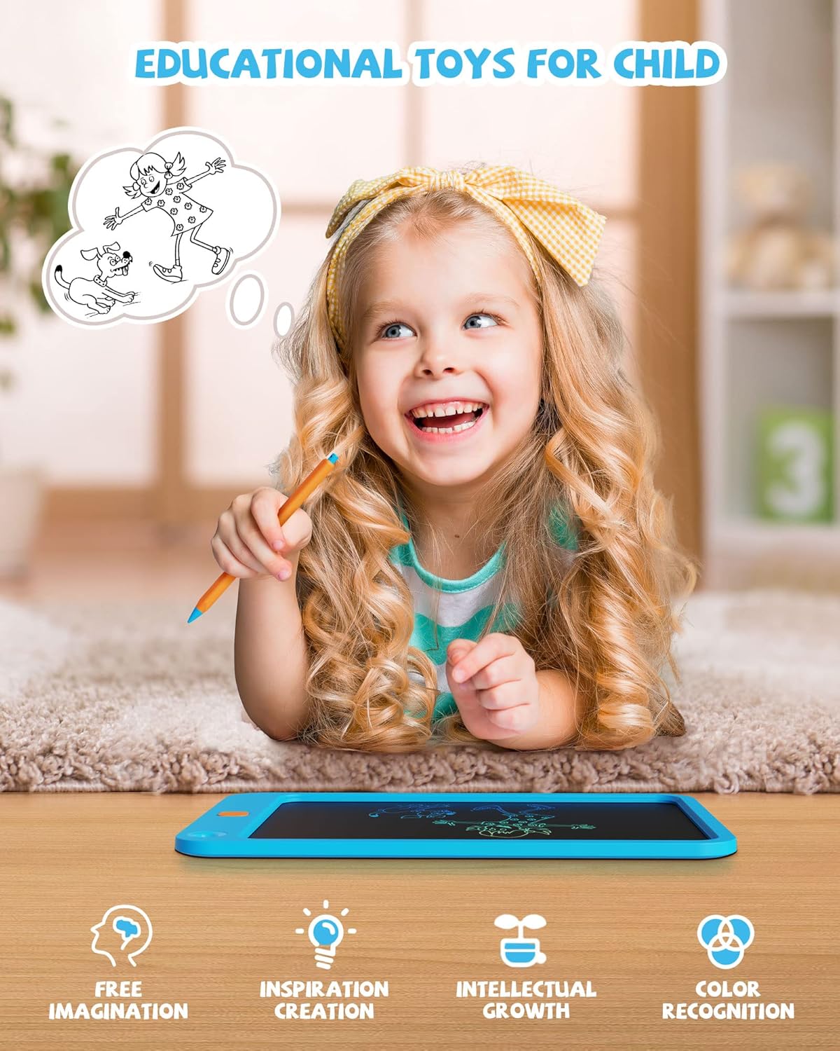 LCD Writing Tablet 10 Inch, Toys for 3 4 5 6 7 8 9 10 Year Old Boys Girls, Colorful Doodle Board Drawing Tablet, Gift for Boys Toddlers Age 3-12 Years, Memo Board, Drawing Pads with Lanyard(Blue)