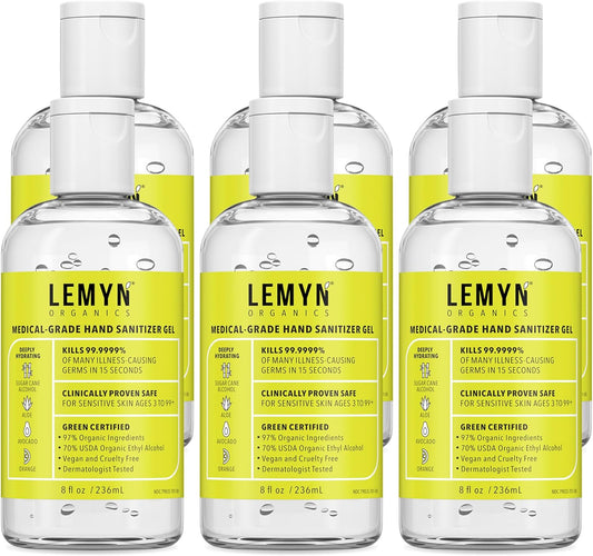 Medical Grade Hand Sanitizer Gel - 97% ORGANIC - 8 FL.OZ. Flip-Top (PACK OF 6)