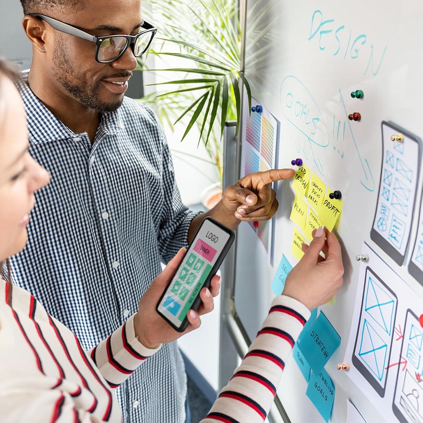 Strong Whiteboard Magnets, Tiny Cute Magnetic Push Pins for Refrigerator, Craft, 56PCS Magnetic Clips, Black Neodymium Magnets for Kitchen, Office, Bulletin Board, Shopping List