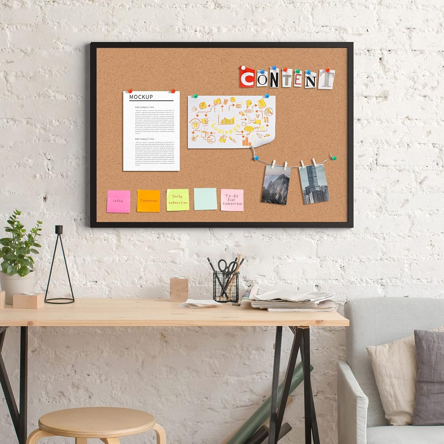 Board2by 2-Pack Cork Board Bulletin Board 36 x 48, Black Wood Framed 4x3 Corkboard, Office Board for Wall Cork, Large Wall Mounted Notice Pin Board with 32 Push Pins for School, Home & Office