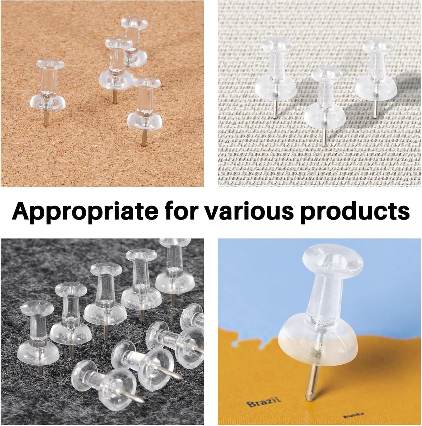 60Pcs Push Pins for Bulletin Board, Thumb Tacks for Cork Board, Clear Plastic Head, Steel Tip, Thumbtacks for Wall Poster Photo Maps Pictures Office Home Decor