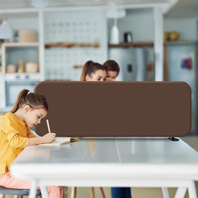 DECOLAB Desk Dividers, Movable Privacy Partition Panel for Students, Office, Home, Shop, Freestanding, Scratch Resistance, 48"x18", Caramel