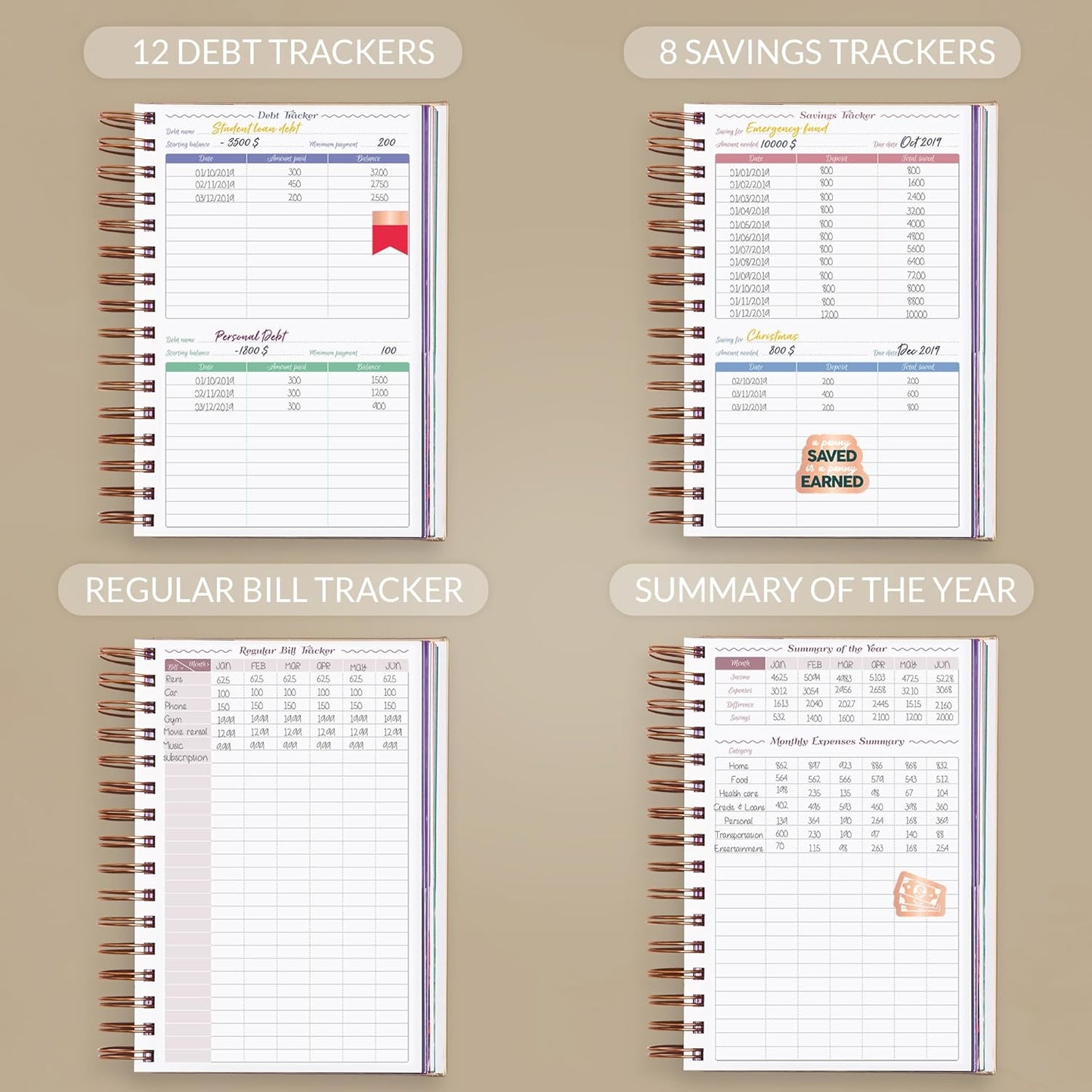 GoGirl Budget Planner & Monthly Bill Organizer – Monthly Financial Book with Pockets. Expense Tracker Notebook Journal, Compact (Seashell)