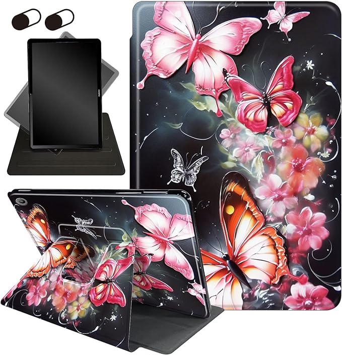 for All-New Amazon Kindle Fire HD 10 Tablet Case (13th Generation, 2023 Release) 10.1", 360 Degree Rotating Stand Cover with Auto Wake Sleep Case for Fire Tablet 10 2023,Butterfly Flower