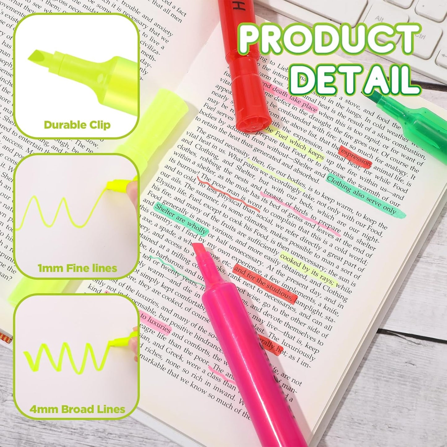 Qilery 24 Pack Tank Style Highlighters Chisel Tip Highlighters Bulk Colored Markers for Adult Coloring, Home Office Supplie(Yellow)