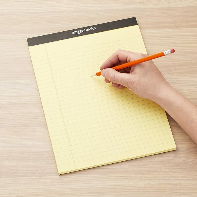 Amazon Basics 50 sheet Wide Ruled Lined Writing Note Pad, 8.5" x 11.75", 12-Pack, 600 Perforated Sheets, Canary