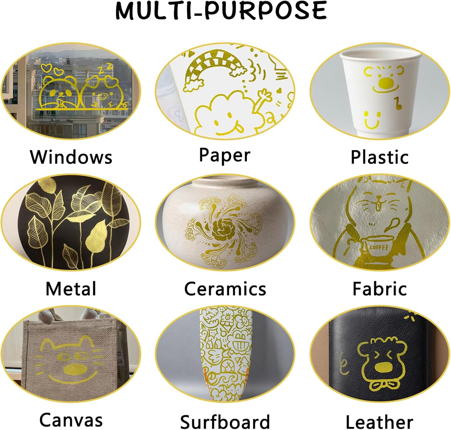 SFAIH Acrylic Gold Paint Pens - 8 Pack 2-3MM Medium Tip & 0.7MM Extra Fine Gold Markers Permanent for Rock, Wood, Metal, Fabric, Plastic, Glass, Ceramic, Diy Crafts, Large Ink Capacity, High Coverage